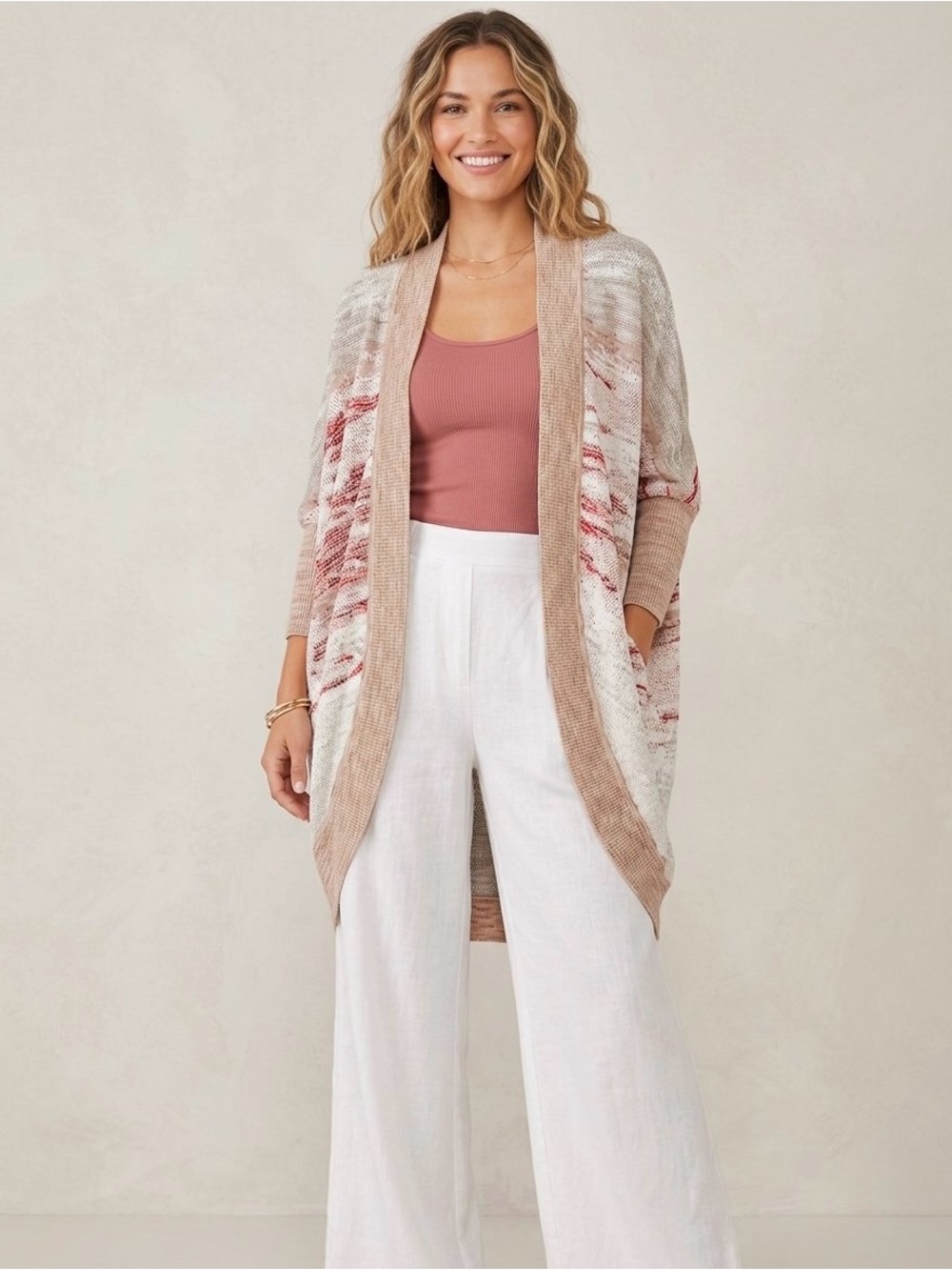 St. John Collection Ombré Textured Jacquard
Knit Cardigan Boho Sweater, Size L
